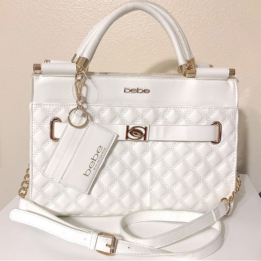 NWT Bebe "Alex" Quilted Purse with Card Holder Winter White